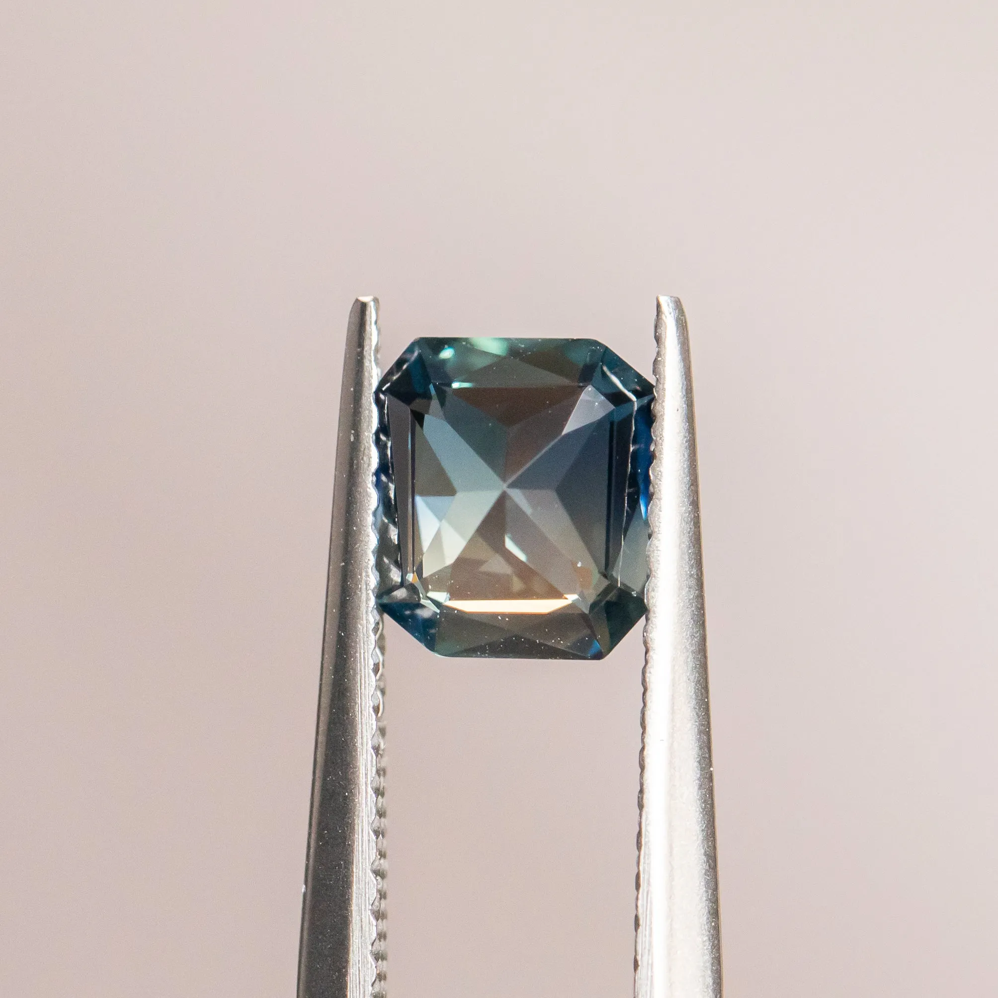 1.25CT RADIANT CUT MADAGASCAR TEAL BLUE PARTI SAPPHIRE, 6.68X6.04X3.48MM