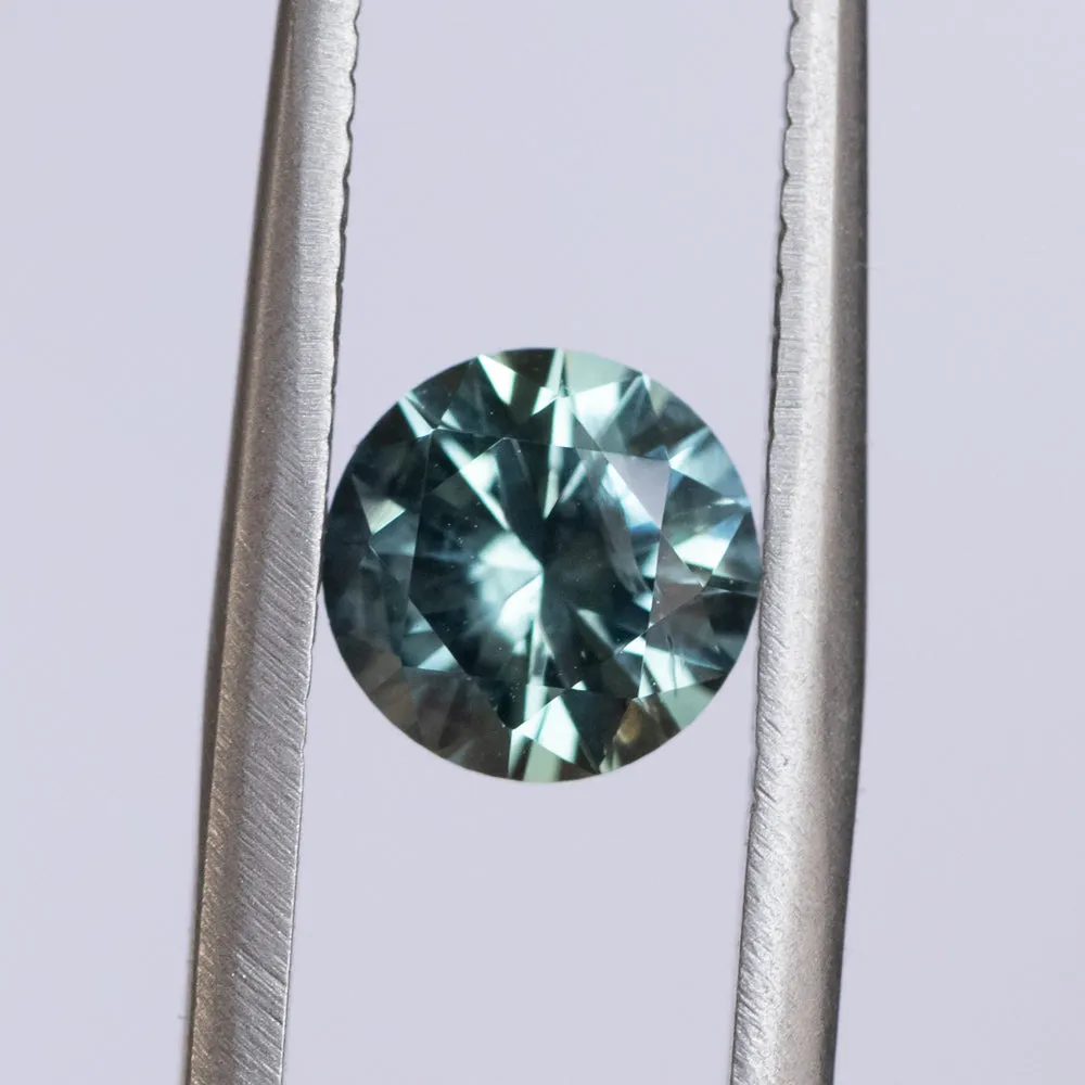 1.26CT ROUND MONTANA SAPPHIRE, LIGHT TEAL BLUE GREEN, 6.3X4.2MM