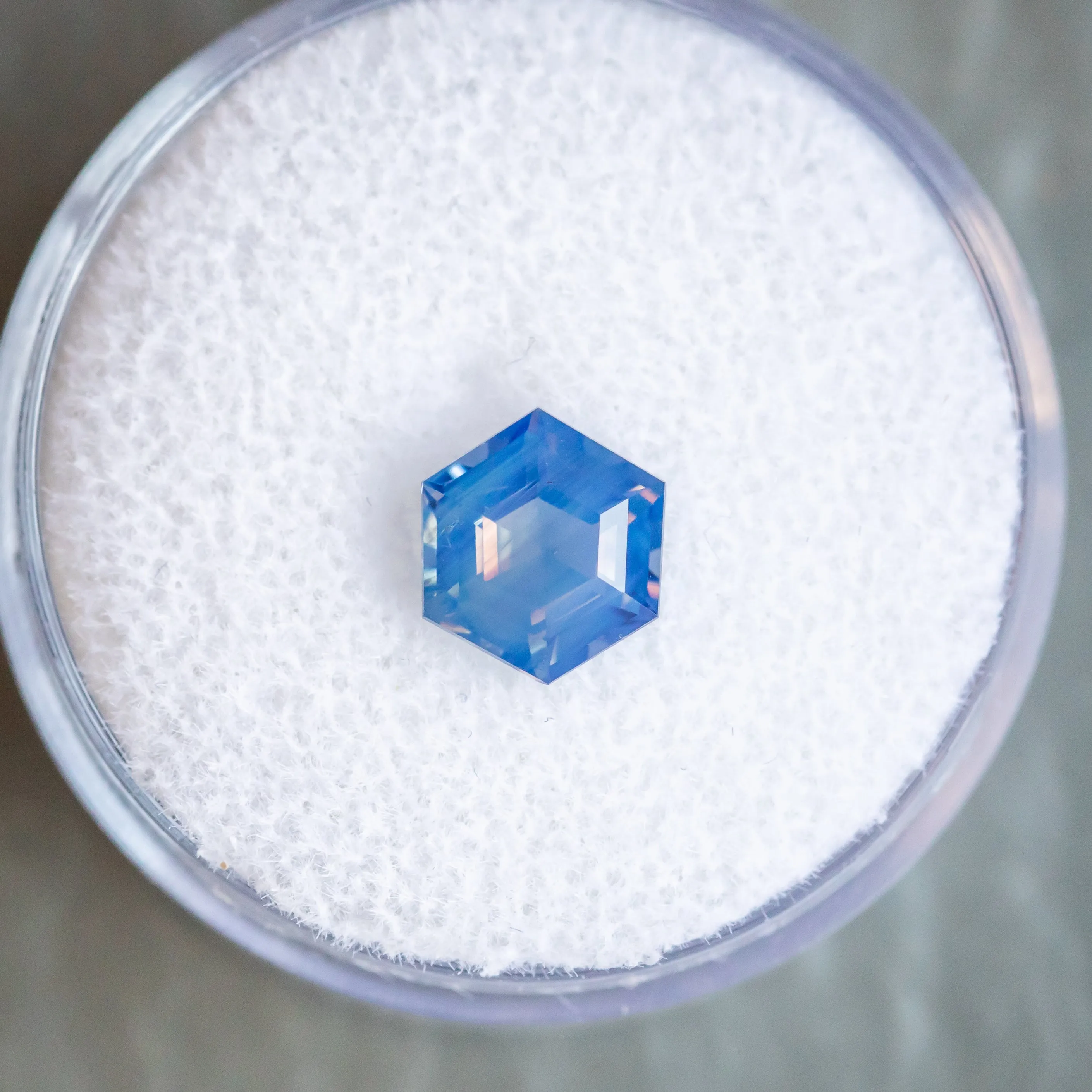 1.53CT HEXAGON AFRICAN SAPPHIRE, SILKY OPALESCENT PERIWINKLE BLUE, 7.40X7.56X4.03MM.