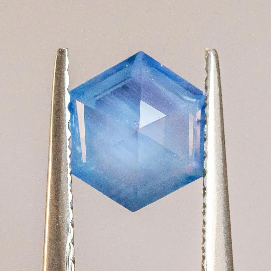 1.53CT HEXAGON AFRICAN SAPPHIRE, SILKY OPALESCENT PERIWINKLE BLUE, 7.40X7.56X4.03MM.