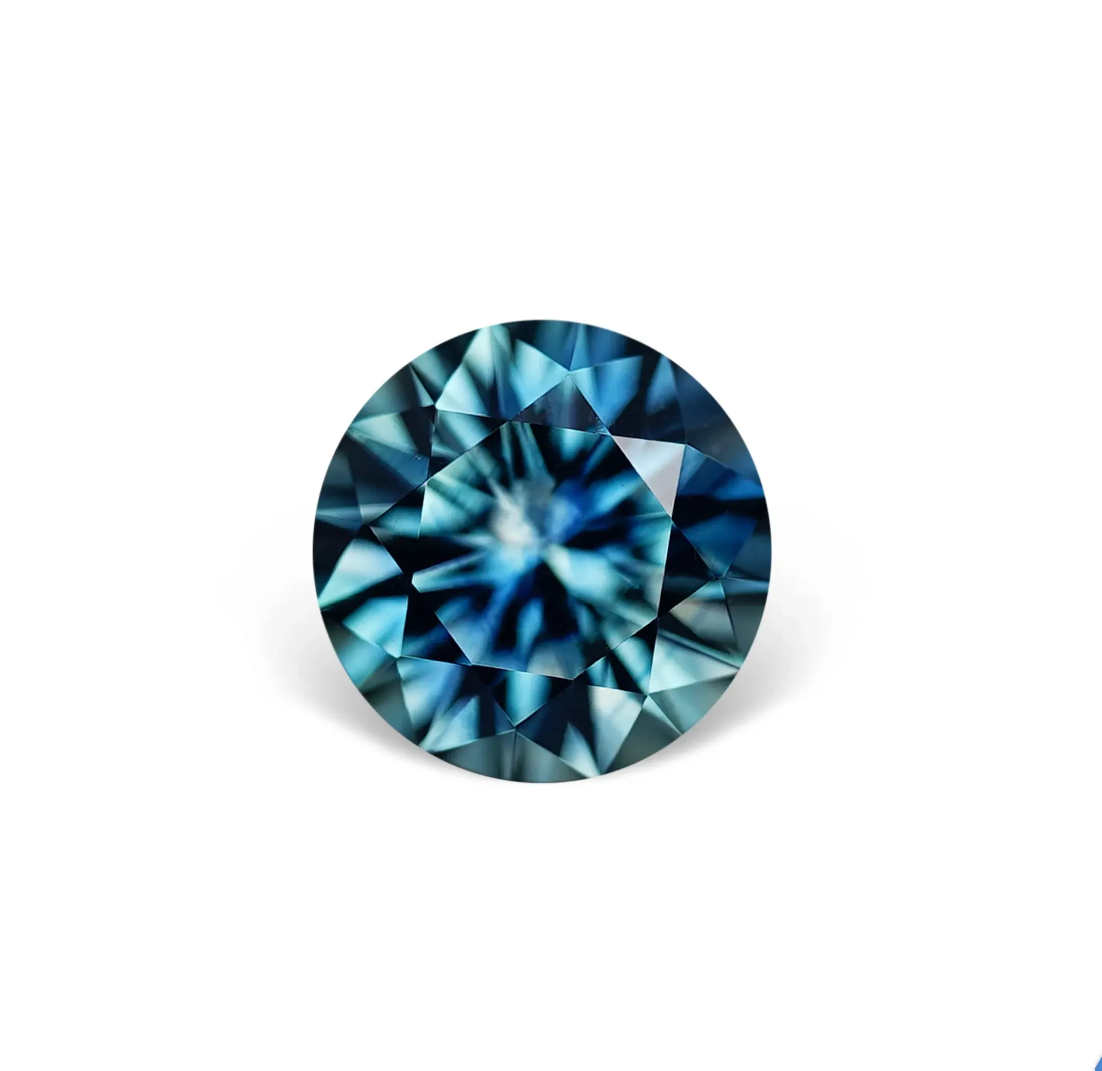 1.58CT ROUND BRILLIANT PRECISION CUT MONTANA SAPPHIRE, PARTI TEAL BLUE GREEN, 6.8MM