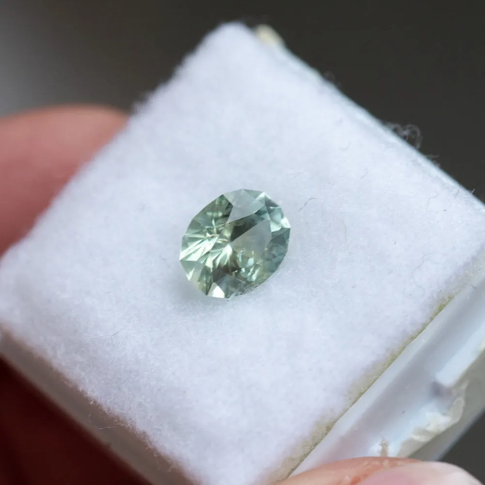 1.72CT PRECISION CUT OVAL MONTANA SAPPHIRE, LIGHT SEAFOAM GREEN, 7.7X6.2MM