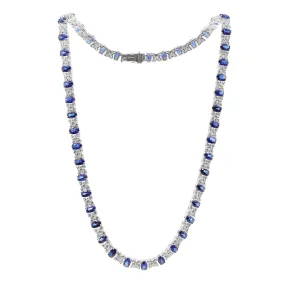 18K WHITE GOLD OVAL SAPPHIRE AND ROUND DIAMOND STATEMENT NECKLACE