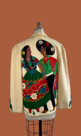 1950s Mexican Tourist Souvenir Felt Jacket by Garcia Leal, Size M/L