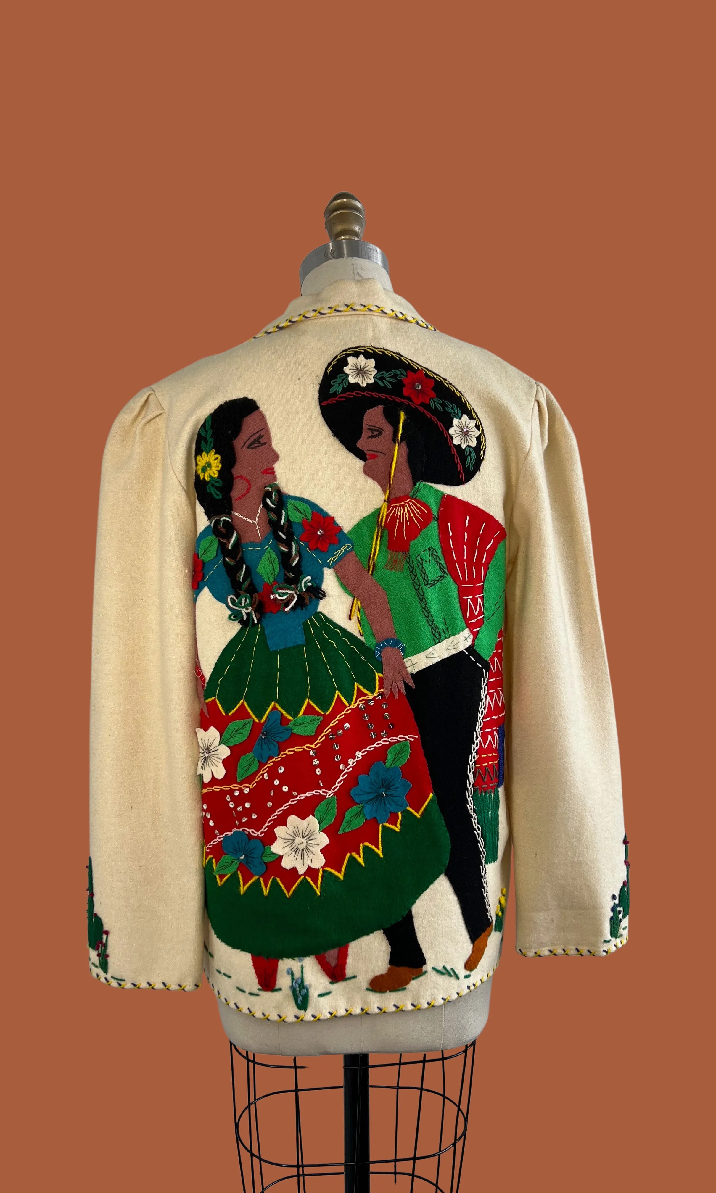 1950s Mexican Tourist Souvenir Felt Jacket by Garcia Leal, Size M/L