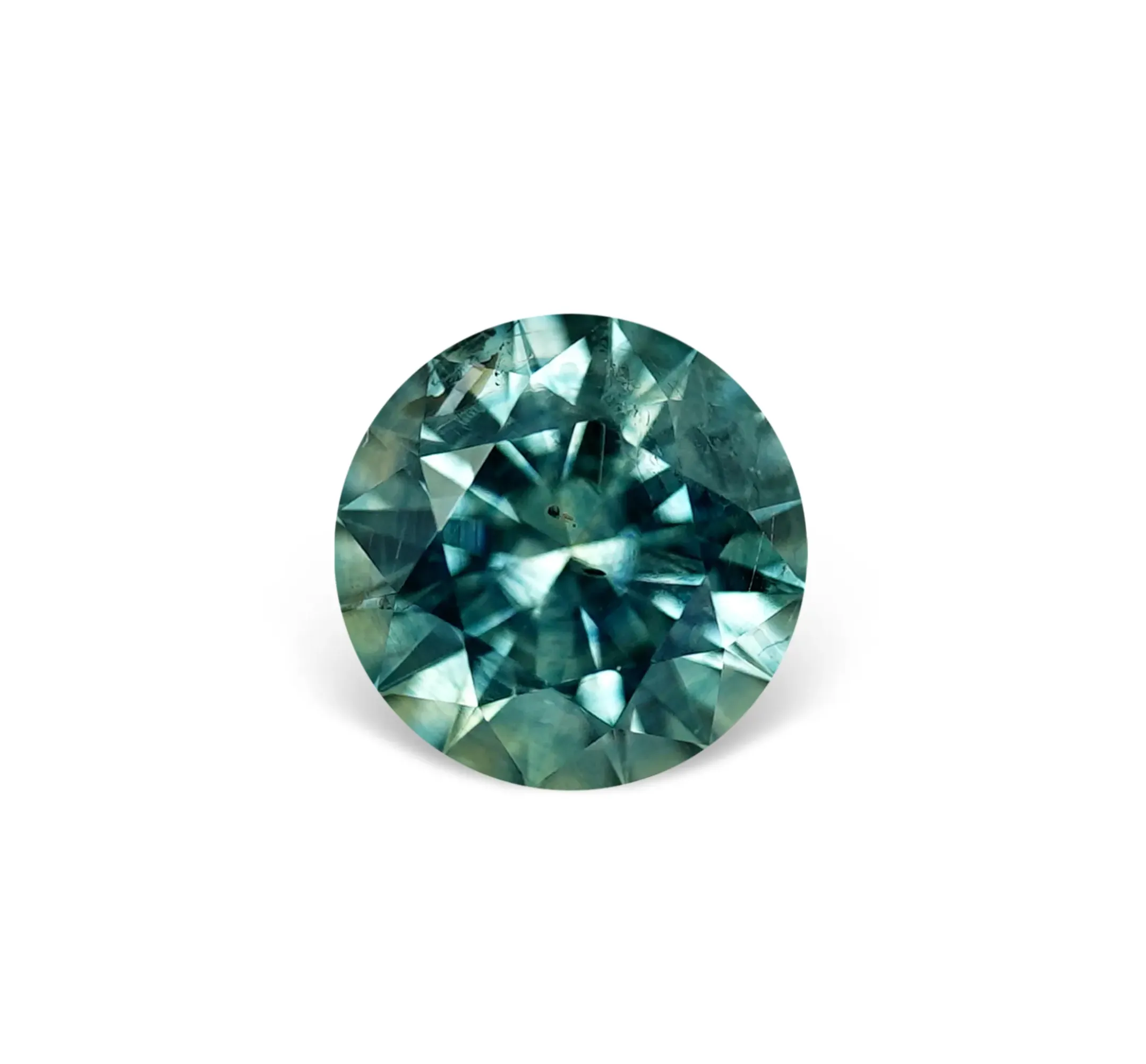 2.61CT ROUND BRILLIANT PRECISION CUT MONTANA SAPPHIRE, TEAL BLUE GREEN, 8.2MM