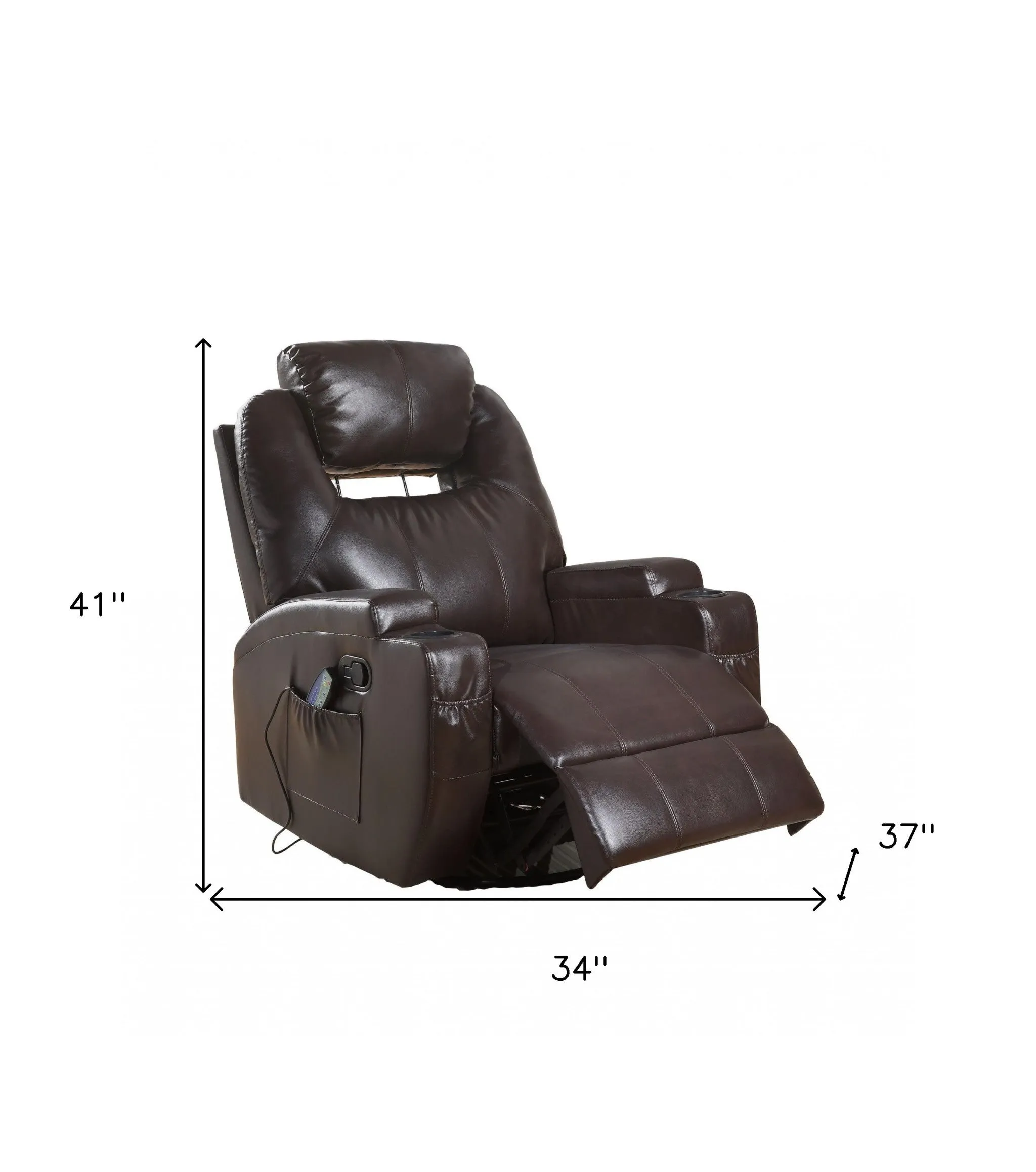 34 Brown Faux Leather Heated Massge Home Theater Recliner