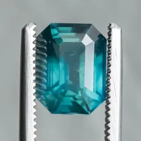 3.47CT EMERALD CUT MADAGASCAR SAPPHIRE, SILKY DEEP GREEN TEAL, 9.6X7.3X5.16MM