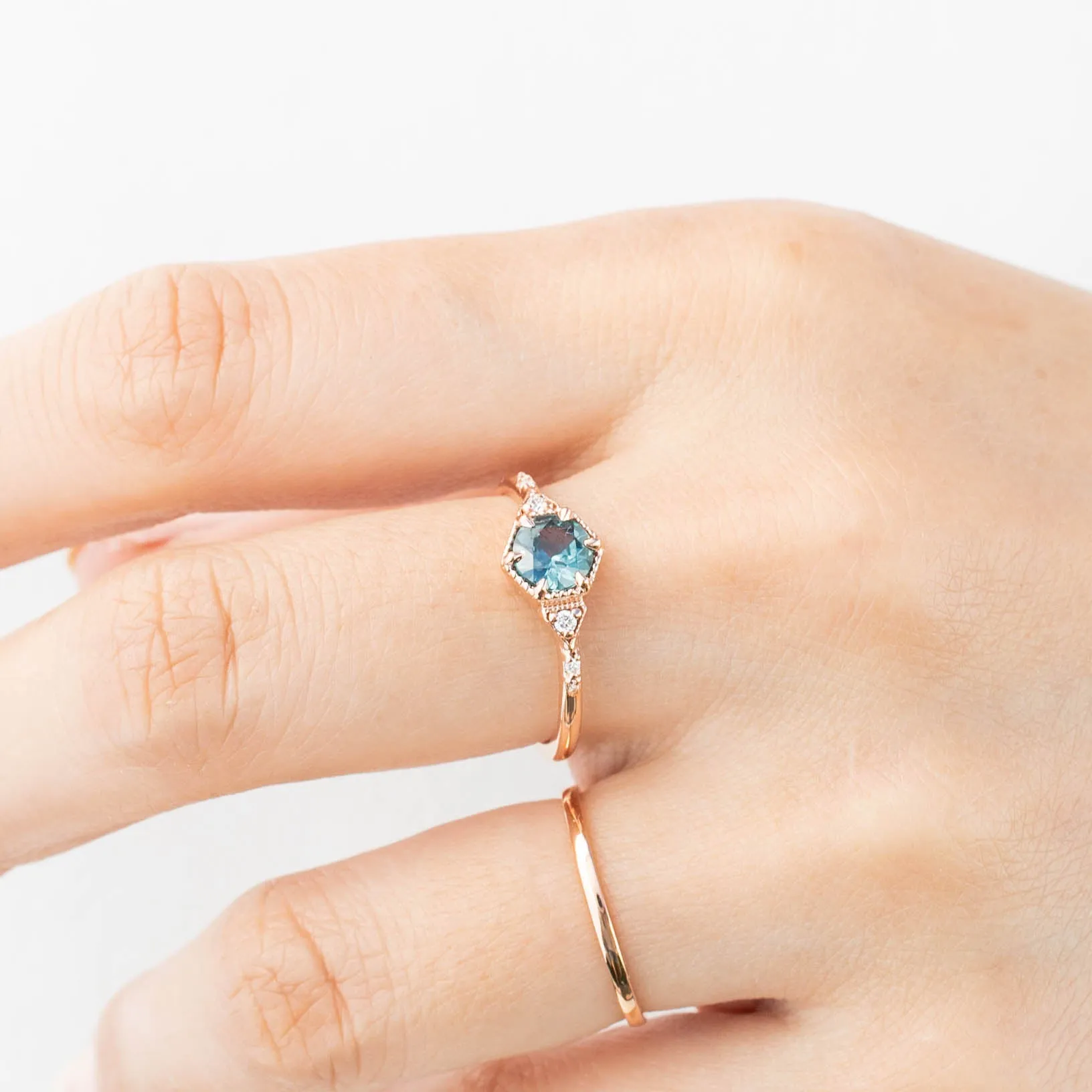 Agatha Ring  0.70ct Blue Green Montana Sapphire, 14k Rose Gold (One of a kind)