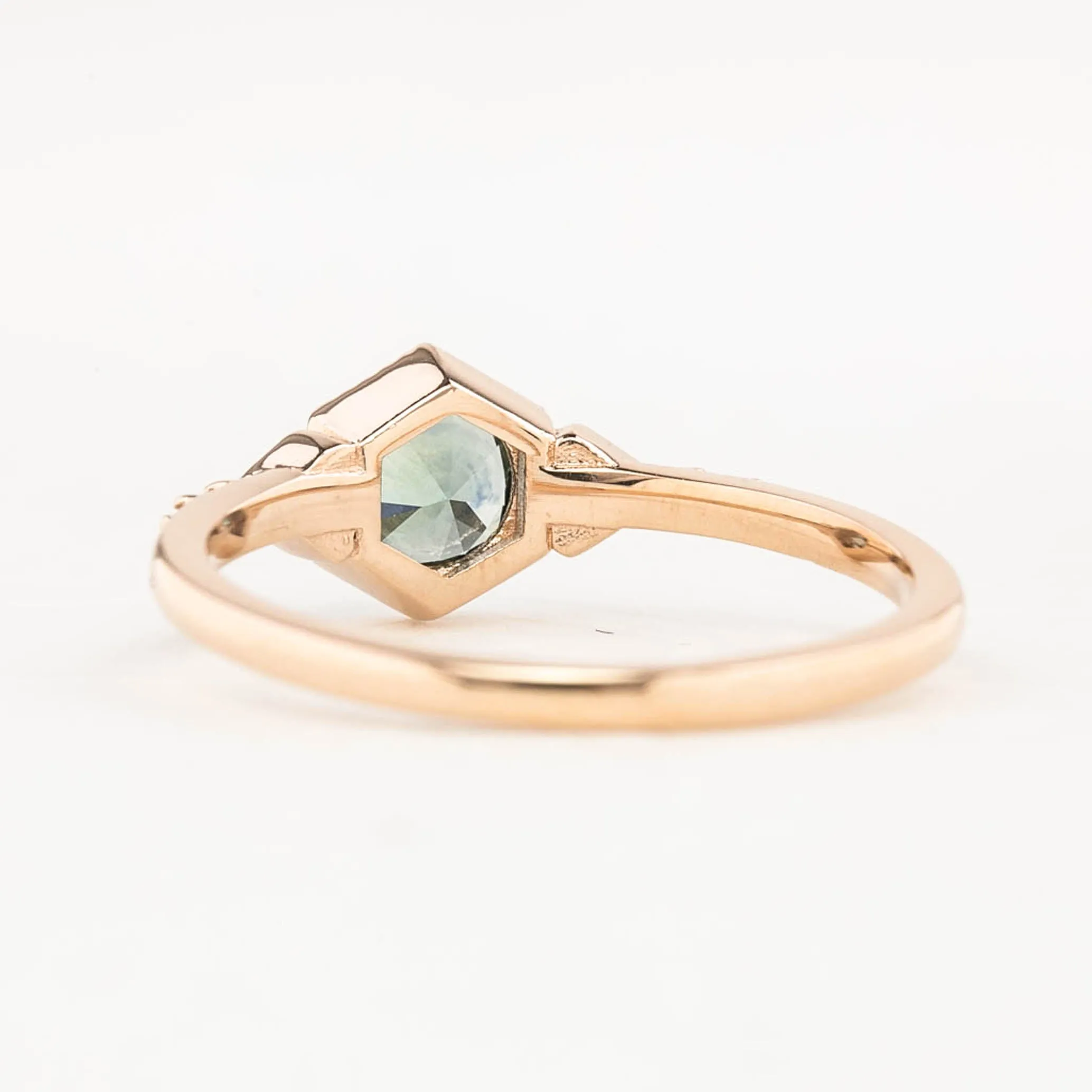 Agatha Ring 0.71ct Blue Green Montana Sapphire, 14K Rose Gold (One of a kind)