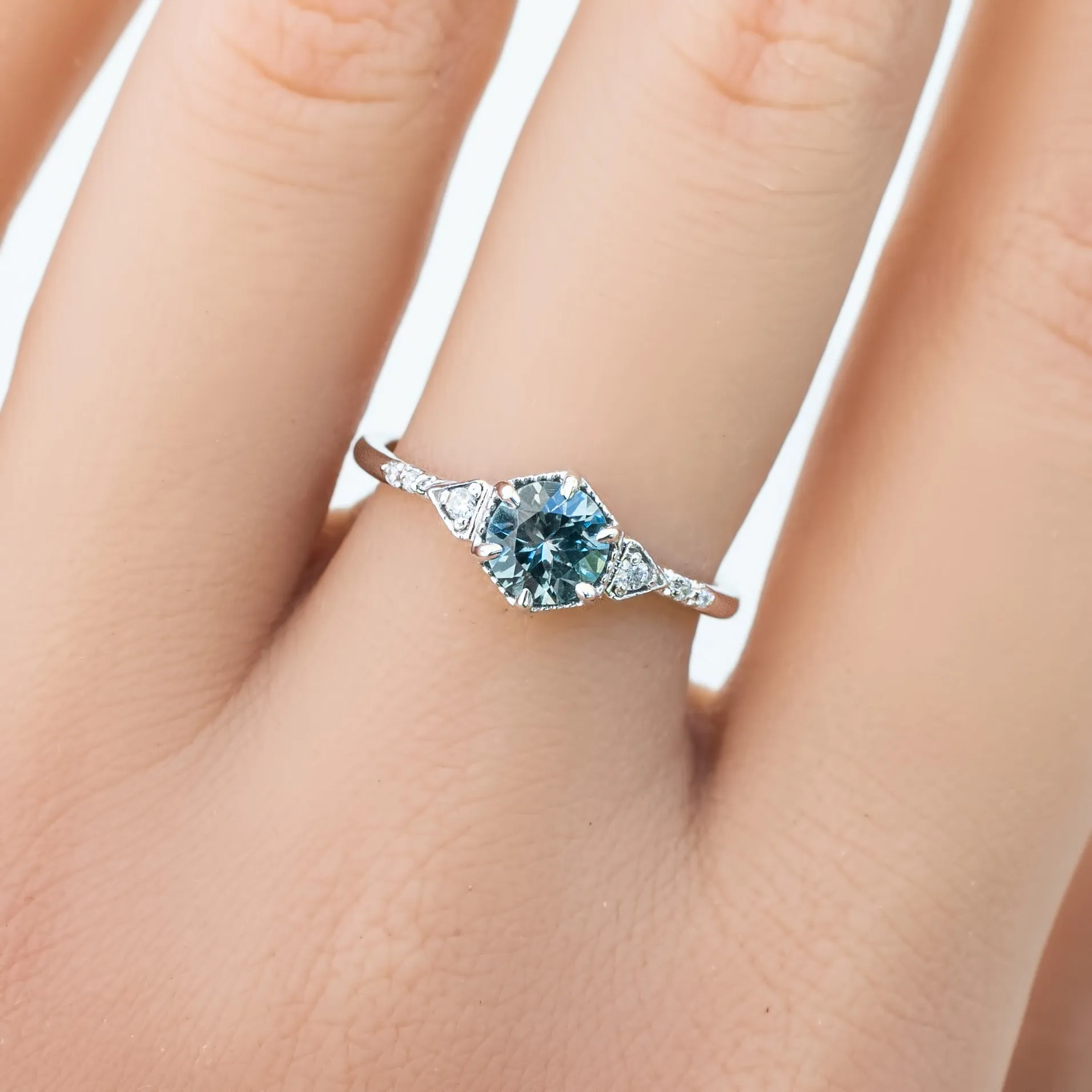 Agatha Ring 0.84ct Light Blue Round Montana Sapphire, 14k White Gold (One of a kind)