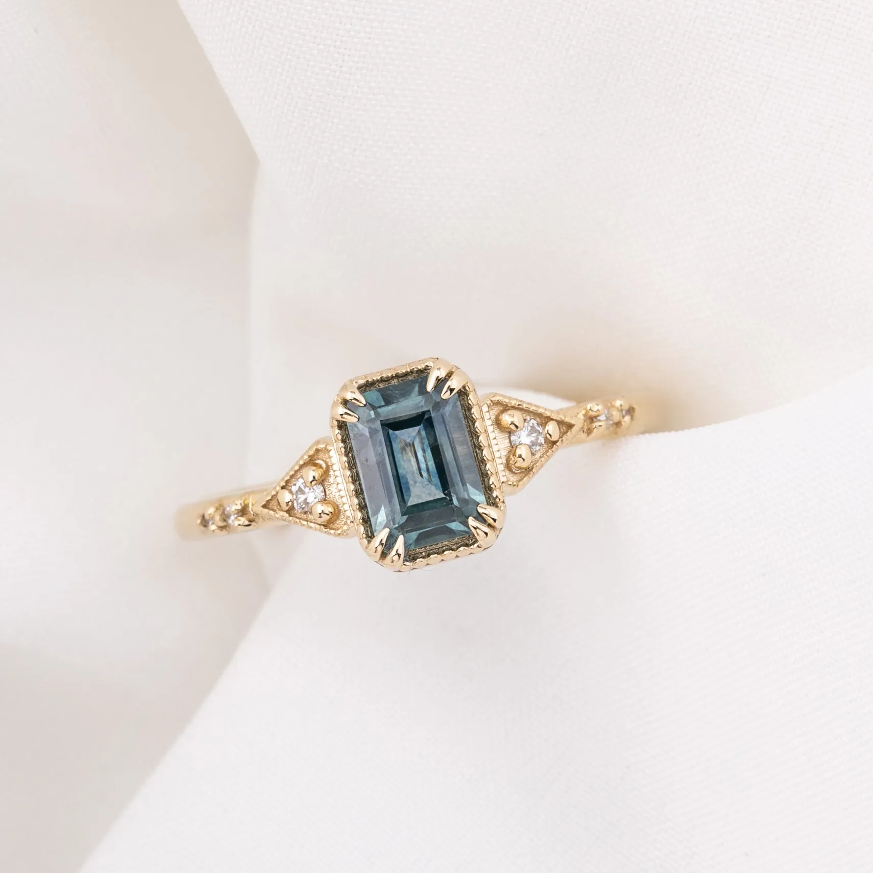 Agatha Ring 1.07ct Blue Green Montana Sapphire, 14k Yellow Gold (One of a kind)