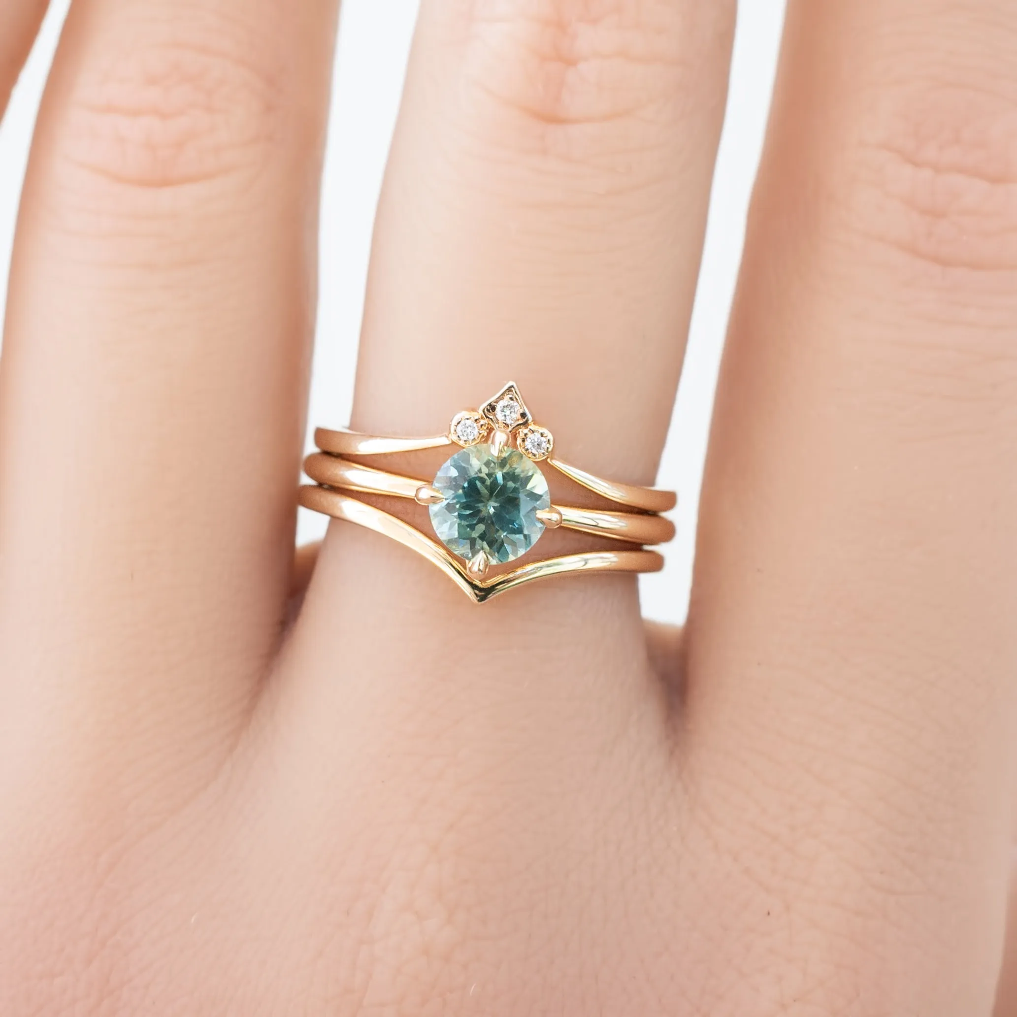 Alice Ring 1.17ct Parti Blue Green Round Montana Sapphire, 14K Yellow Gold (One of a kind)