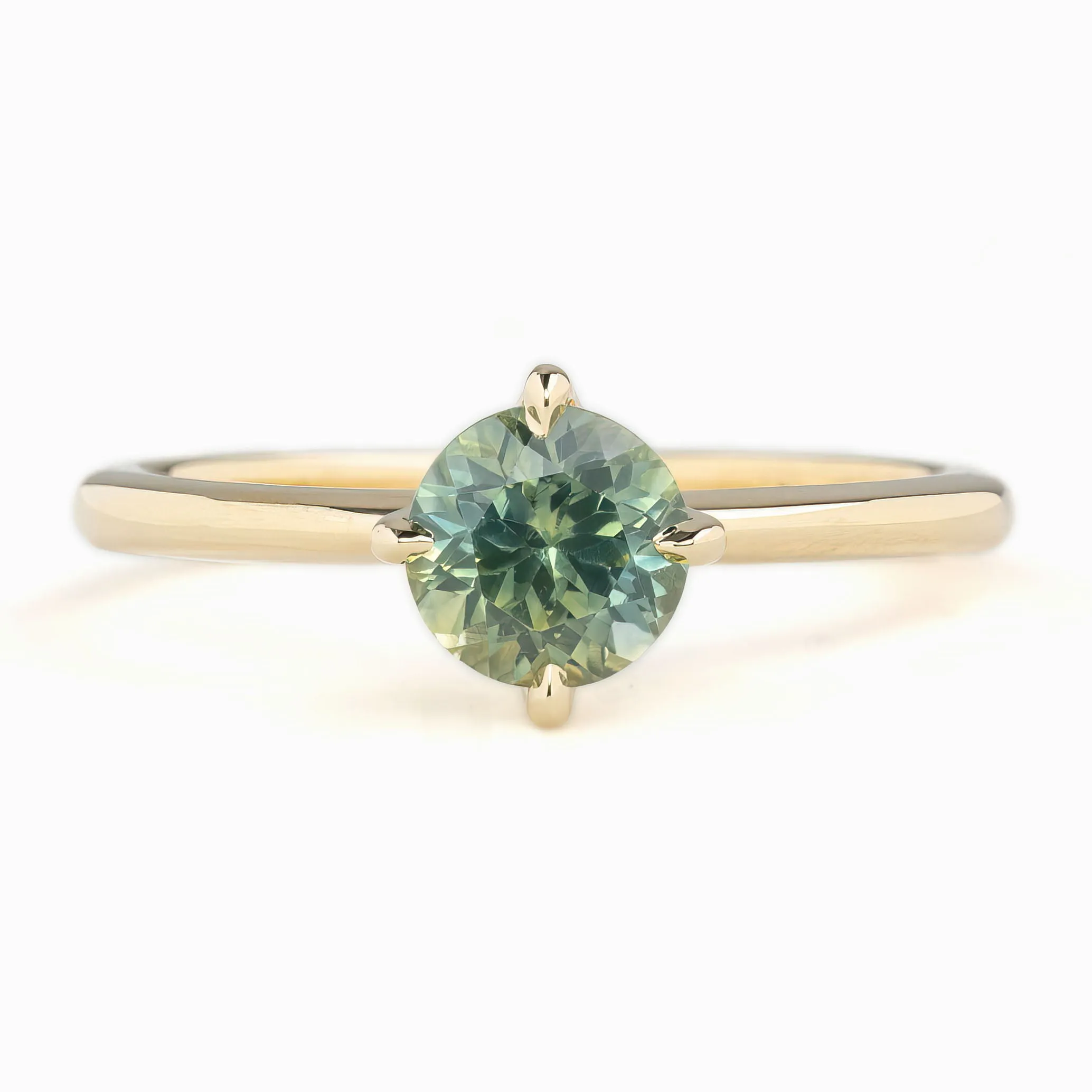 Alice Ring 1.17ct Parti Blue Green Round Montana Sapphire, 14K Yellow Gold (One of a kind)