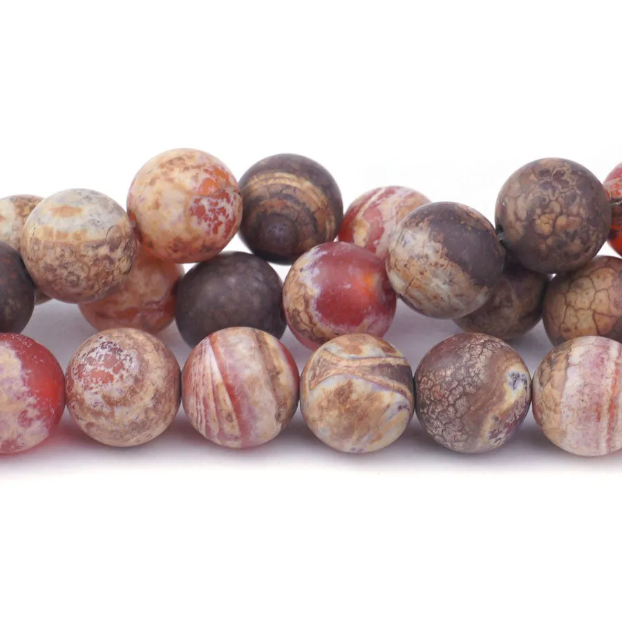 Ancient Cellar Red Agate 12mm Matte Round - 15-16 Inch