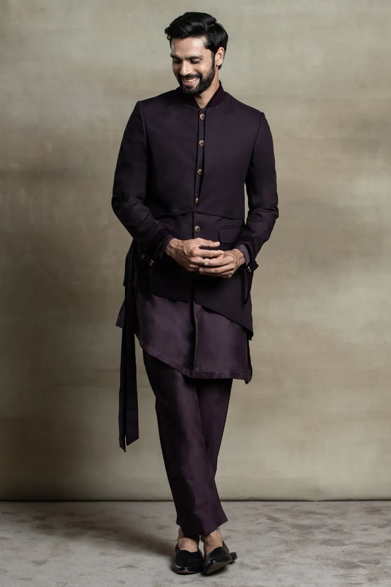 Asymmetric Jacket Paired with Kurta and Aligarhi