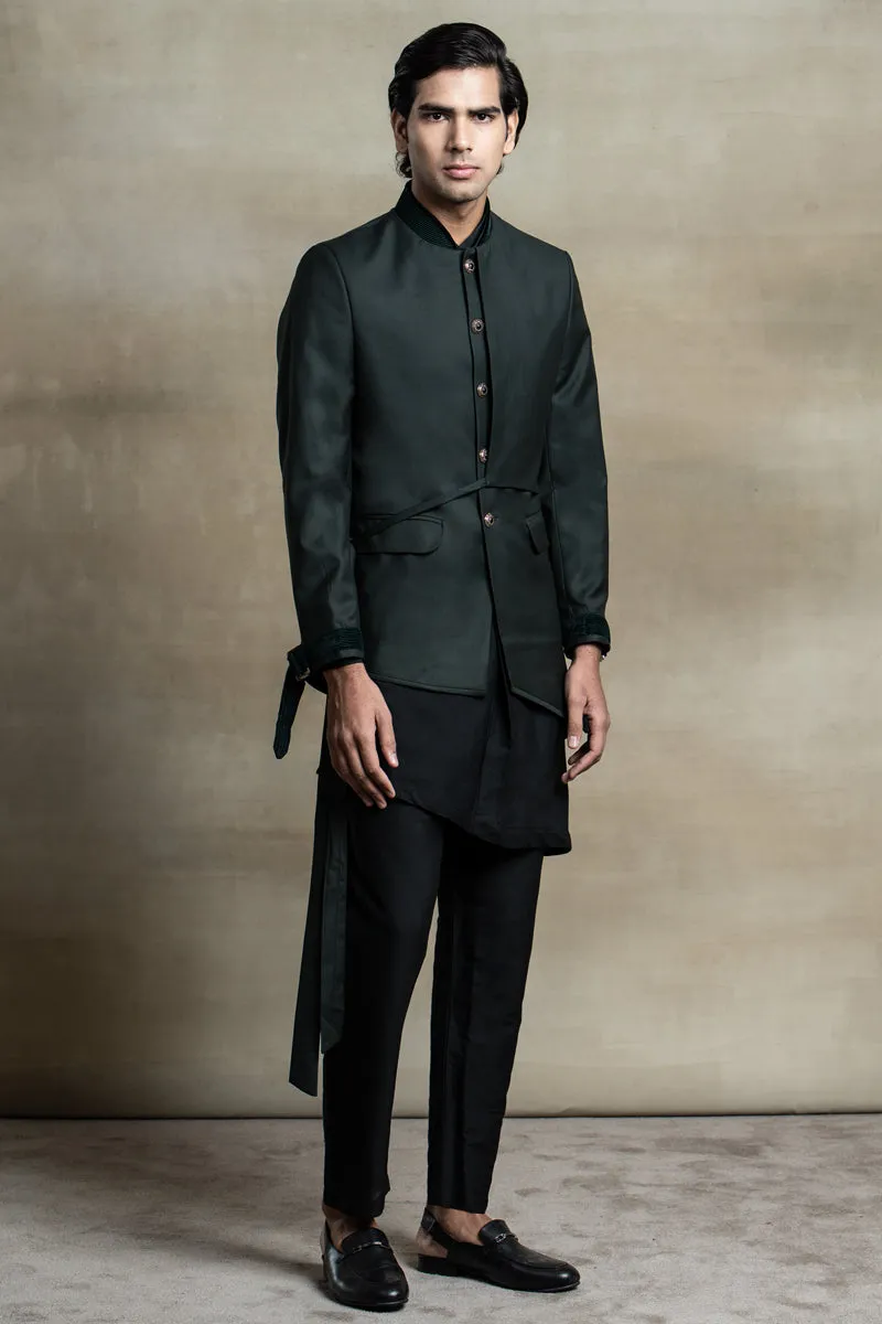 Asymmetric Jacket Paired with Kurta and Aligarhi