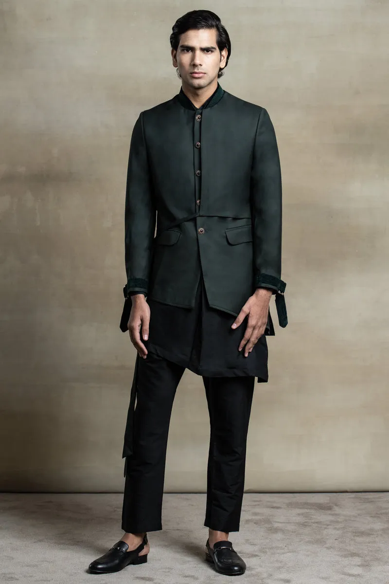 Asymmetric Jacket Paired with Kurta and Aligarhi