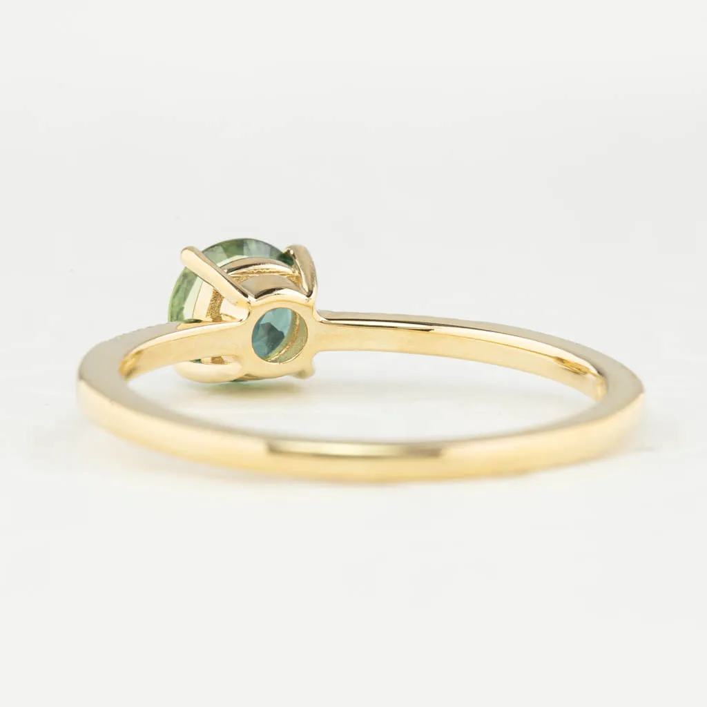 Audrey Ring 0.73ct Teal Blue Queensland Sapphire, 14K Yellow Gold (One of a kind)