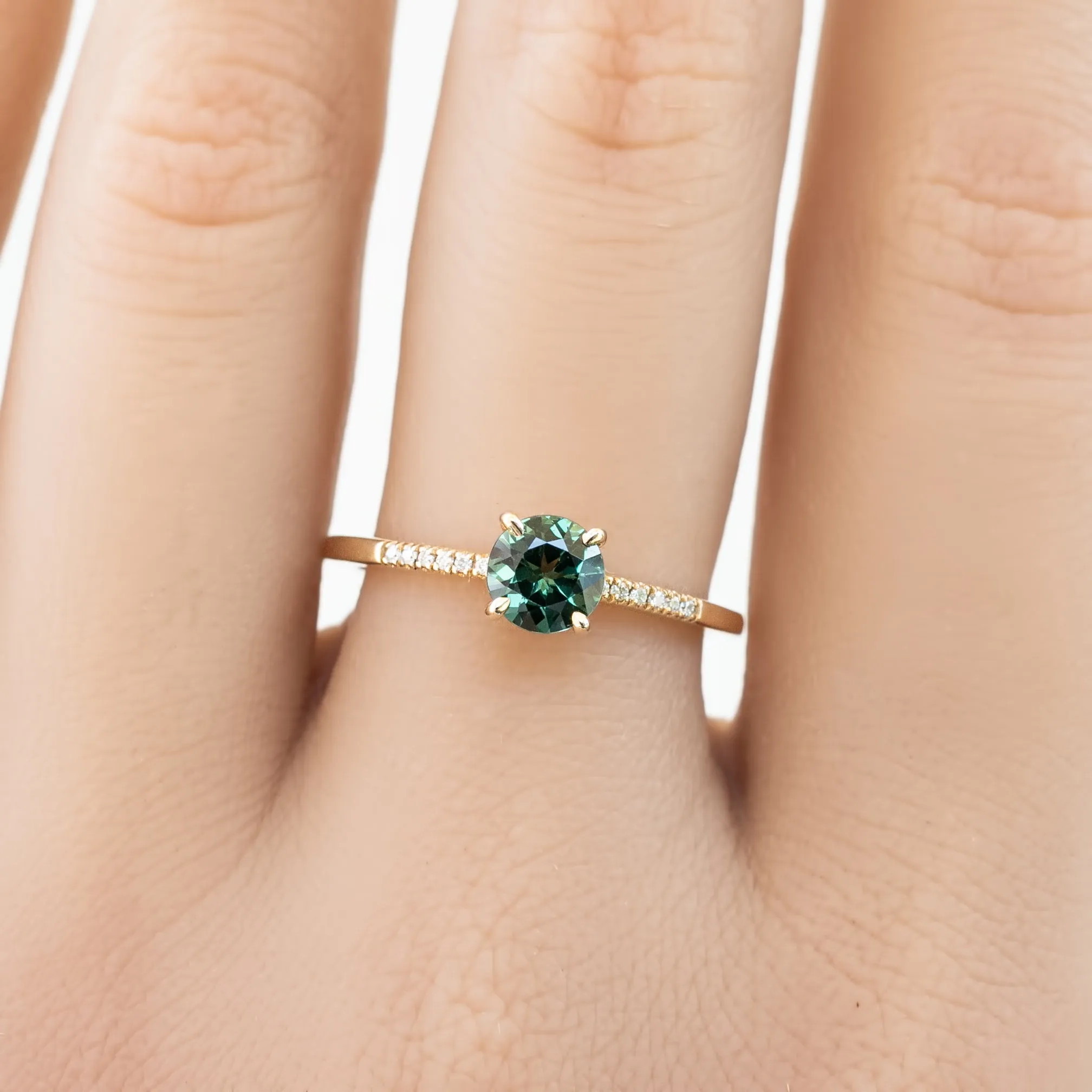 Audrey Ring 0.7ct Green Queensland Sapphire, 14K Yellow Gold (One of a kind)