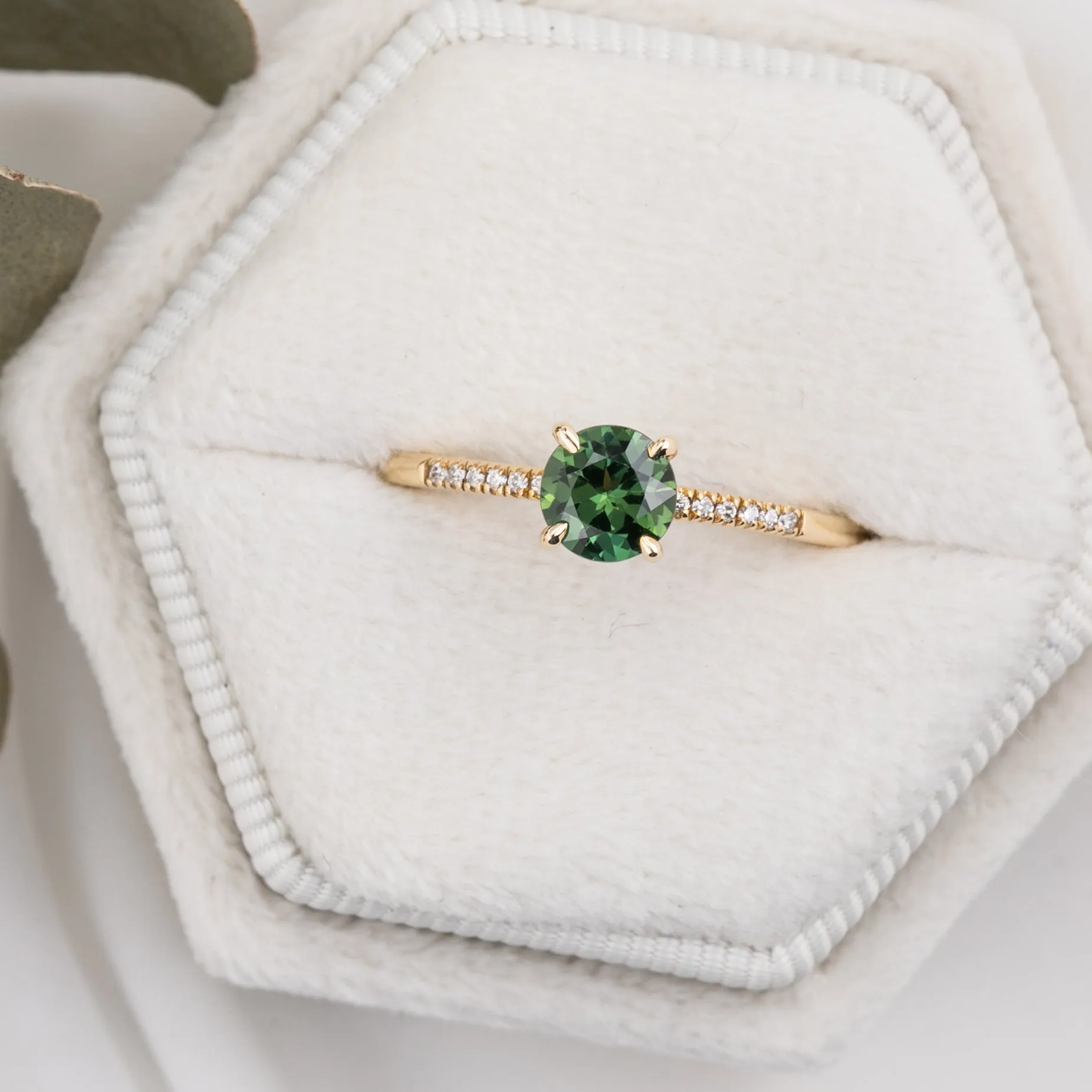 Audrey Ring 0.7ct Green Queensland Sapphire, 14K Yellow Gold (One of a kind)