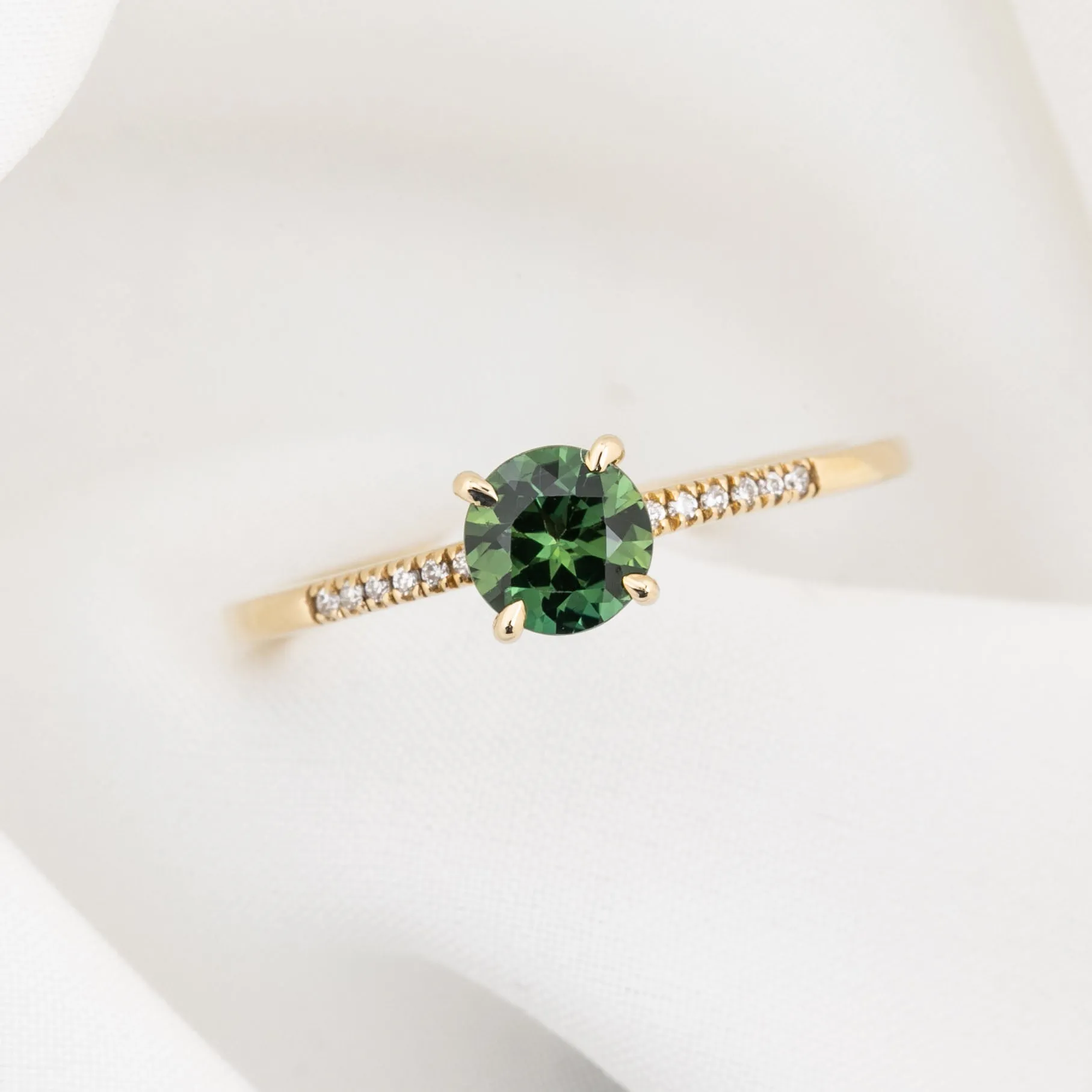 Audrey Ring 0.7ct Green Queensland Sapphire, 14K Yellow Gold (One of a kind)