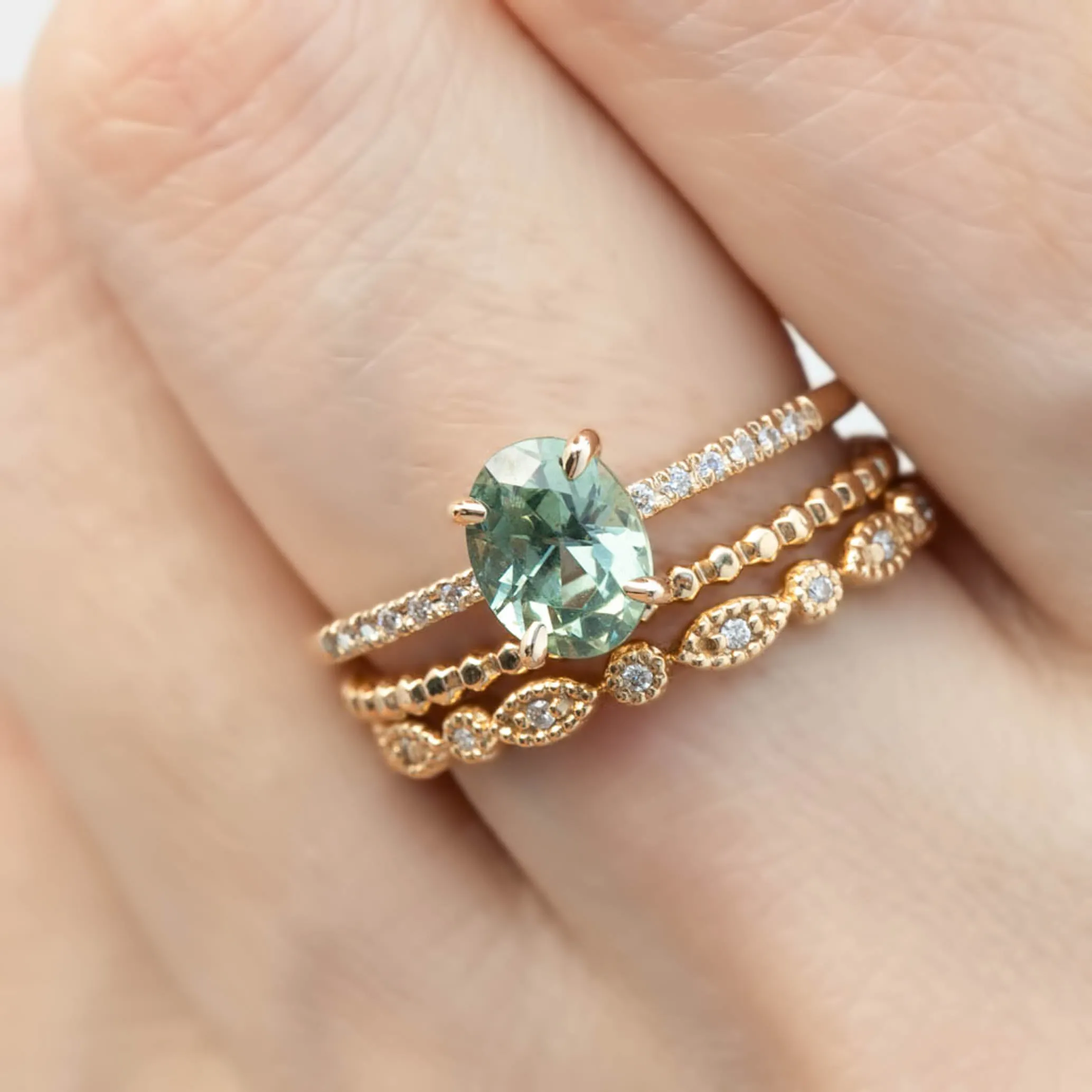 Audrey Ring 1.24ct Light Green Oval Montana Sapphire, 14K Yellow Gold (One of a kind)