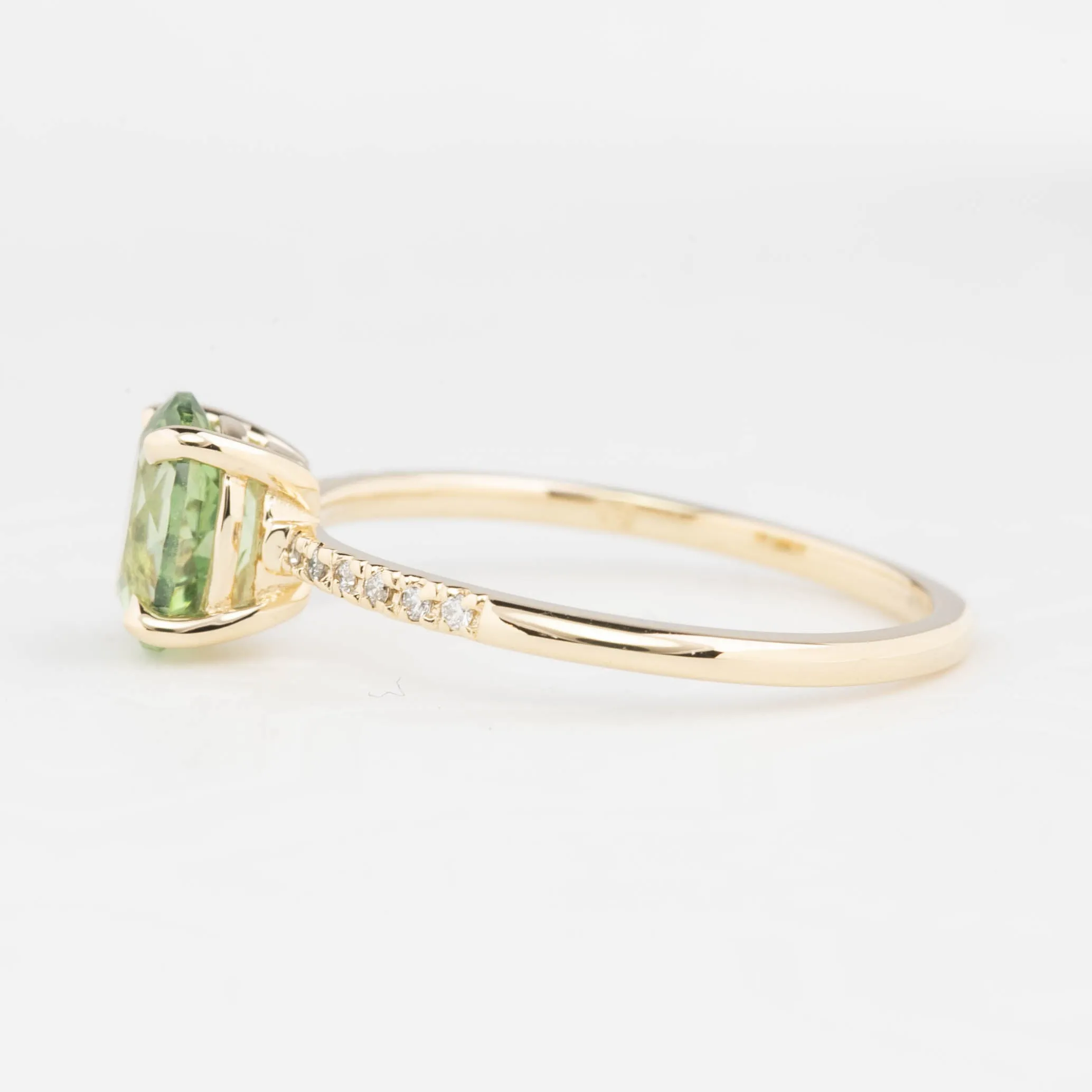 Audrey Ring 1.24ct Light Green Oval Montana Sapphire, 14K Yellow Gold (One of a kind)