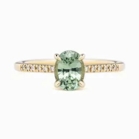 Audrey Ring 1.24ct Light Green Oval Montana Sapphire, 14K Yellow Gold (One of a kind)