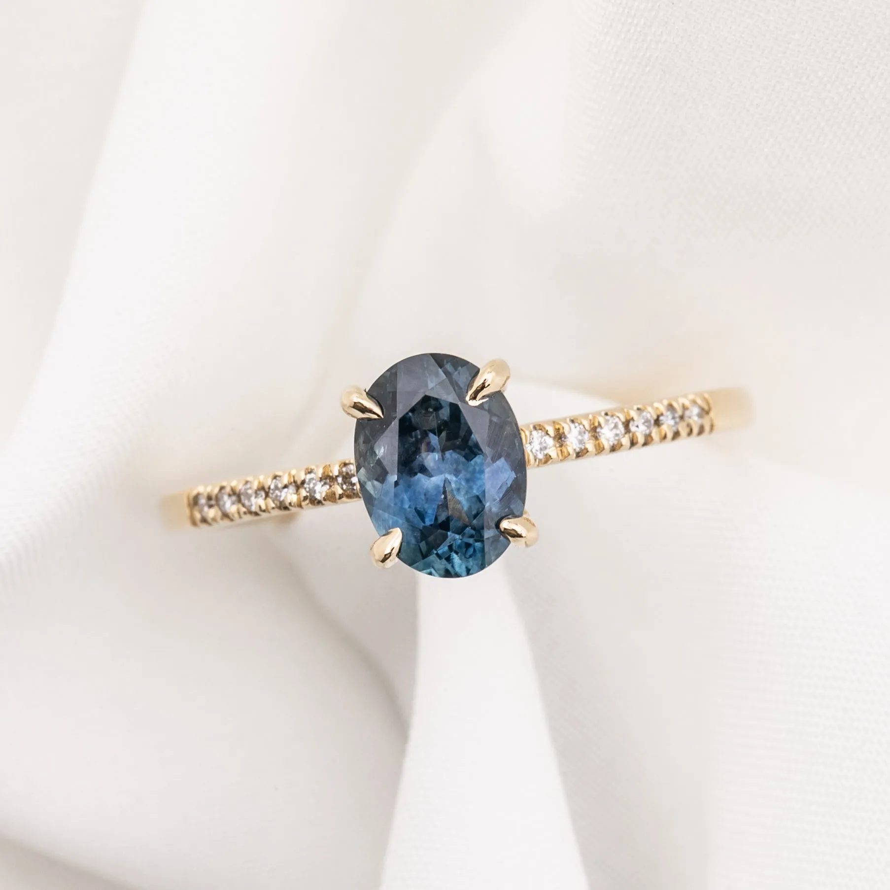 Audrey Ring 1.38ct Teal Blue Montana Sapphire, 14k Yellow Gold (One of a kind)