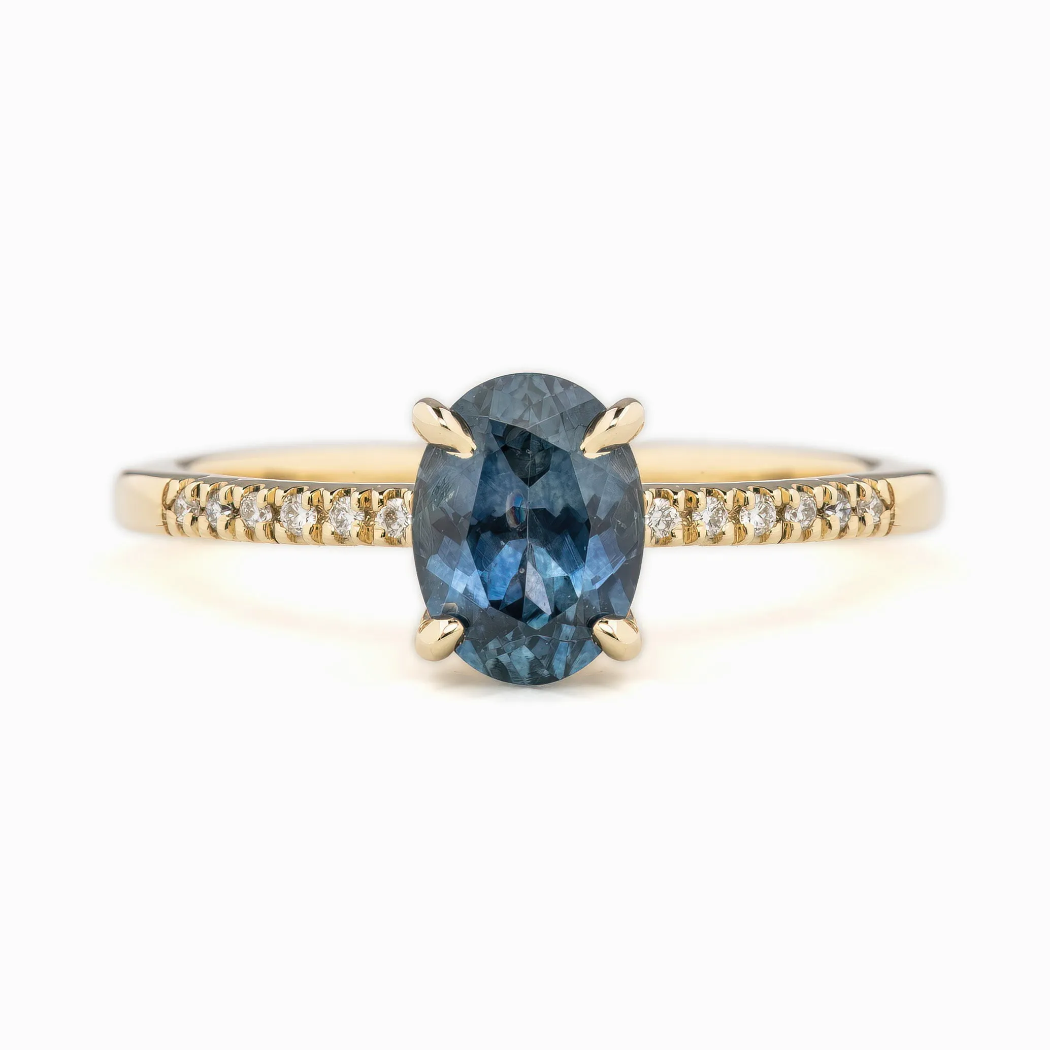 Audrey Ring 1.38ct Teal Blue Montana Sapphire, 14k Yellow Gold (One of a kind)