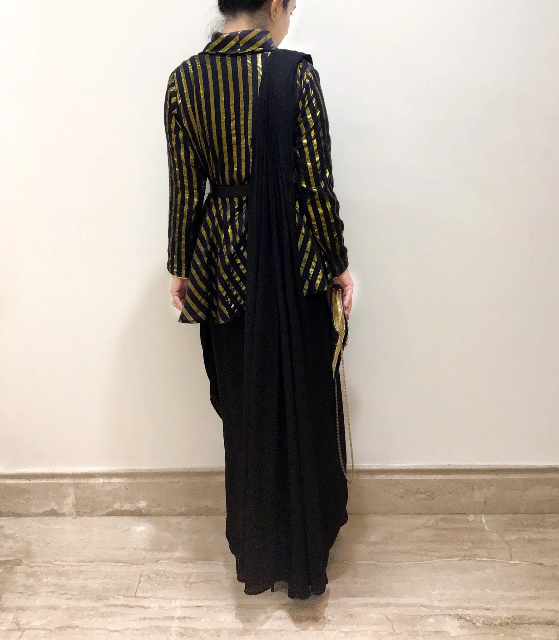 Begum - Black Peplum Jacket Sari