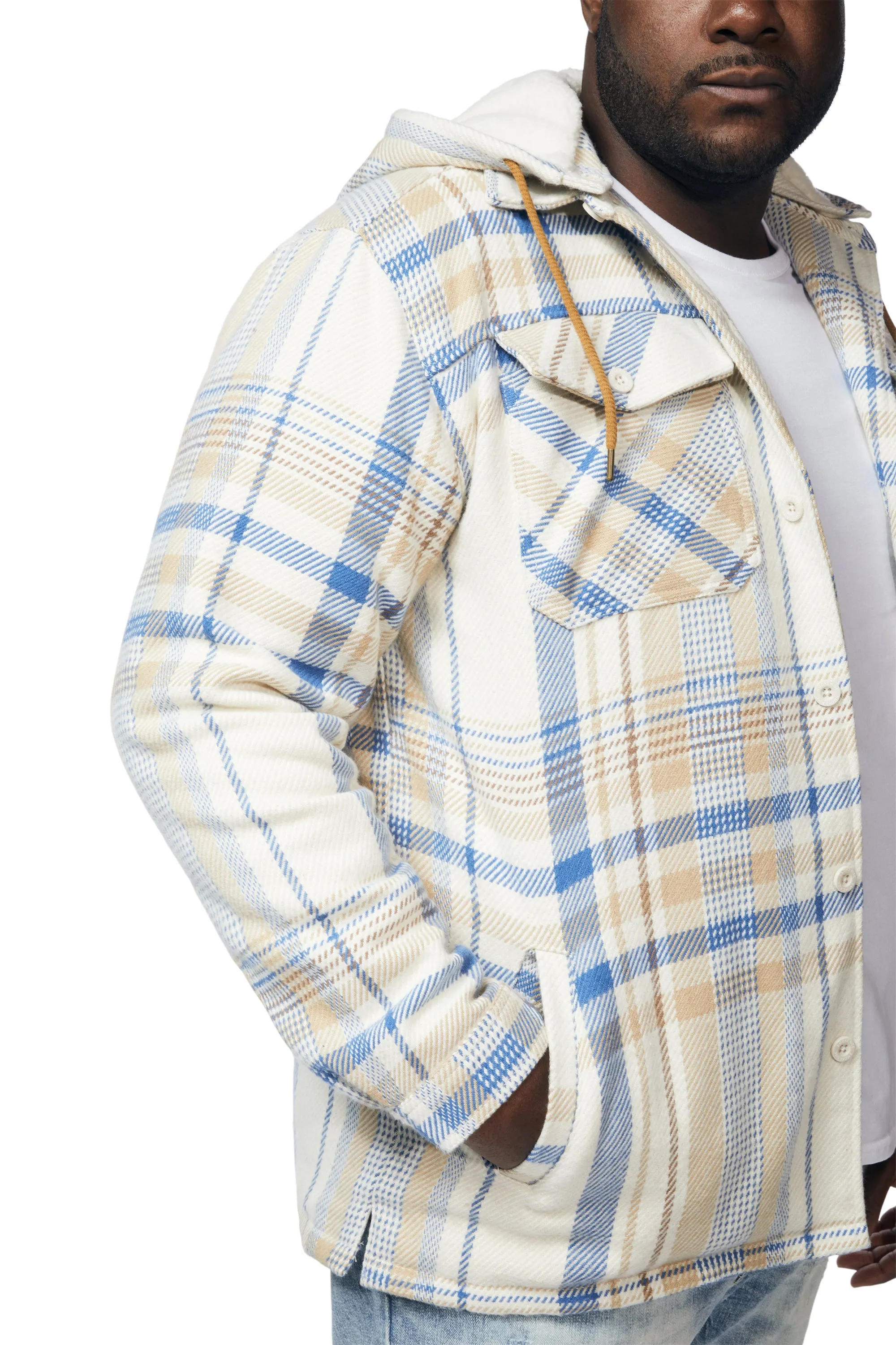 Big and Tall Plaid Flannel Shacket - Biscotti