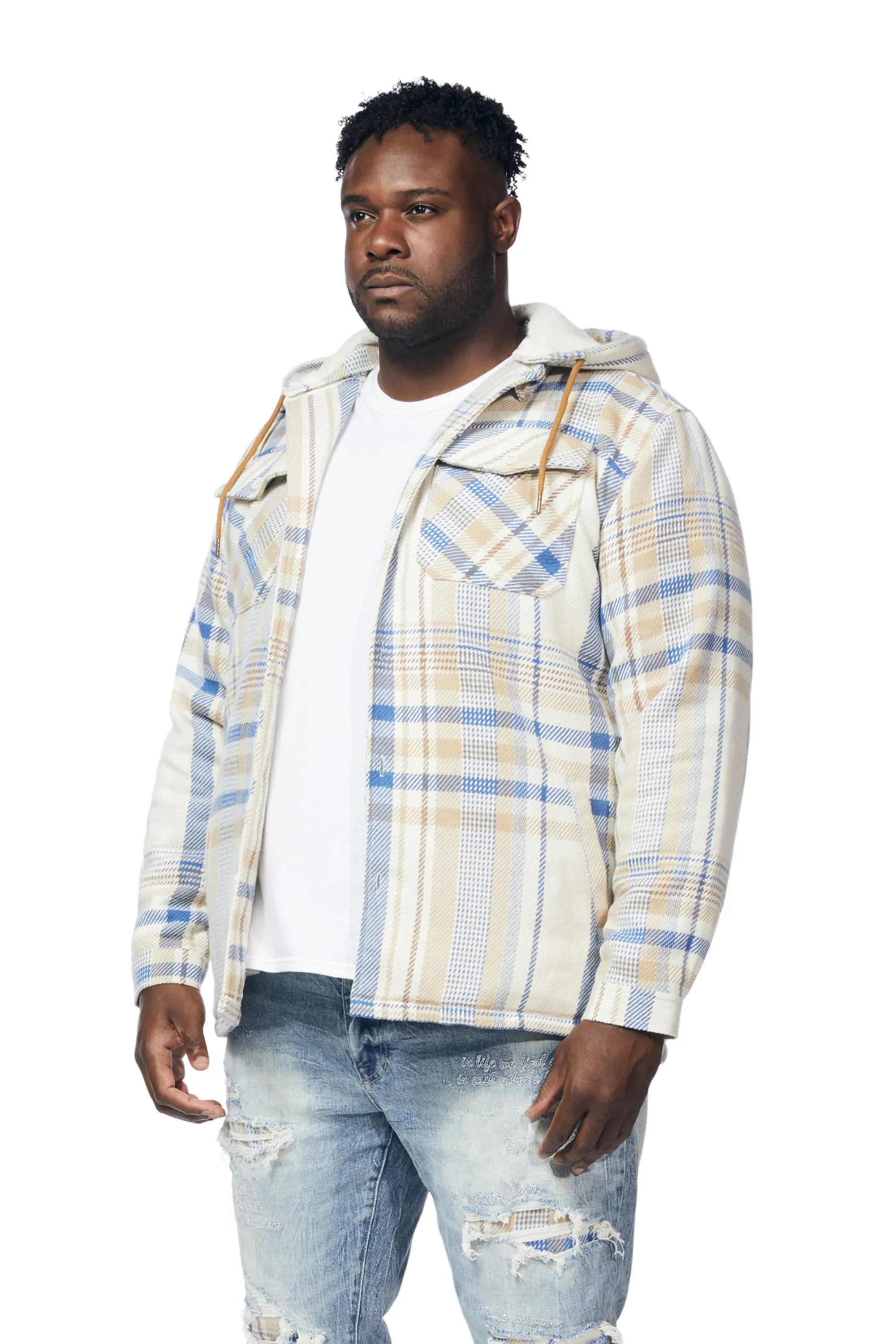 Big and Tall Plaid Flannel Shacket - Biscotti