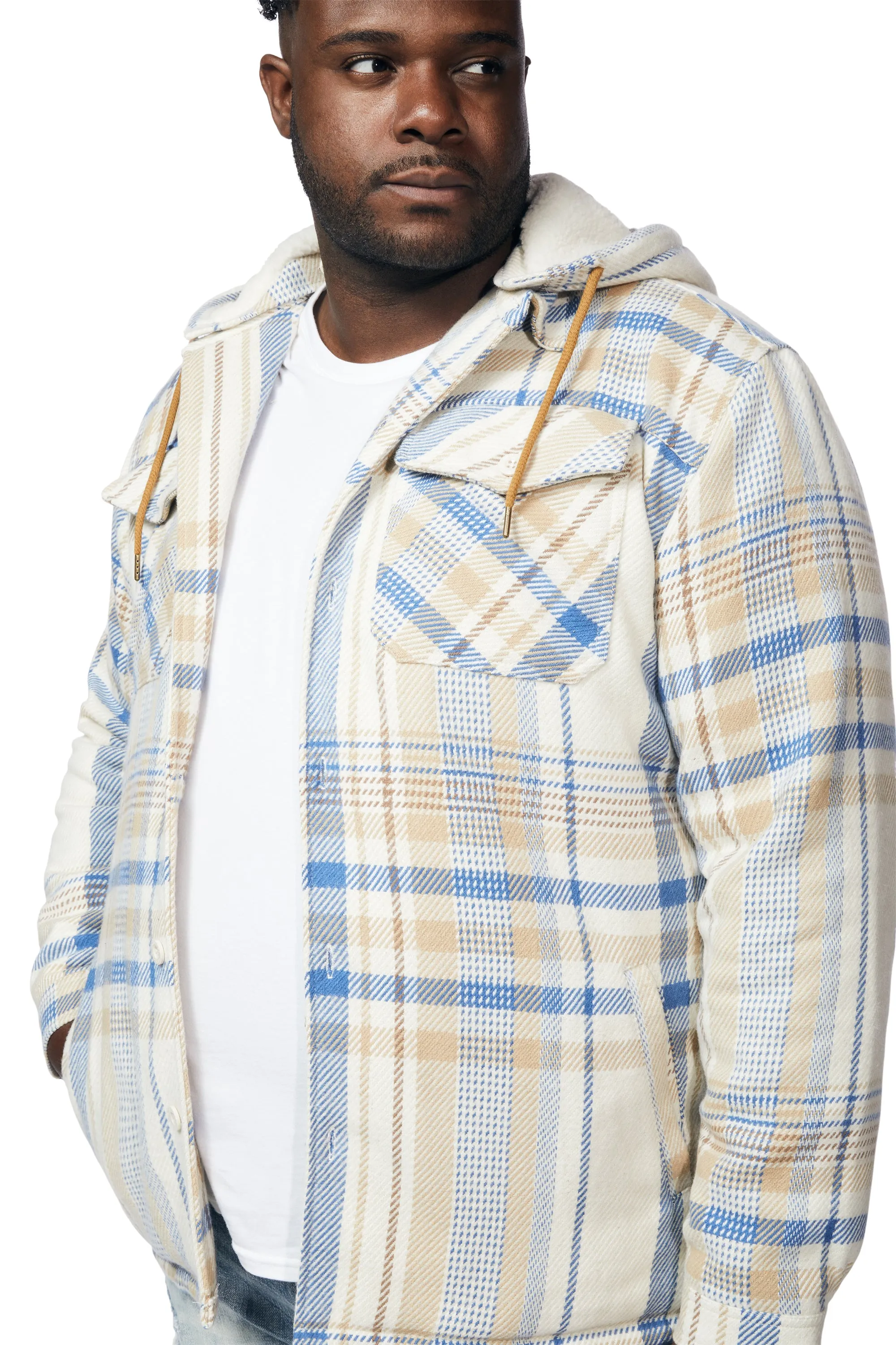 Big and Tall Plaid Flannel Shacket - Biscotti