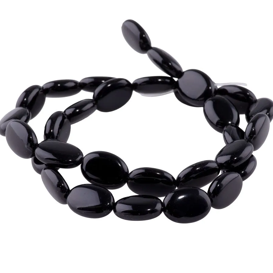 Black Agate 10x14mm Puff Oval - 15-16 Inch