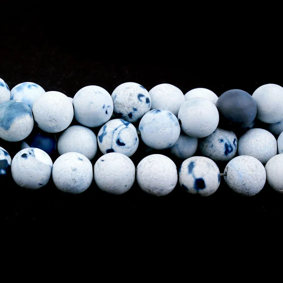 Blue White Porcelain Agate 10mm Matte Round - Limited Editions - 15-16 inch