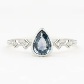 Celeste Ring 0.62ct Light Blue Green Montana Pear Sapphire, 14k White Gold (One of a kind)