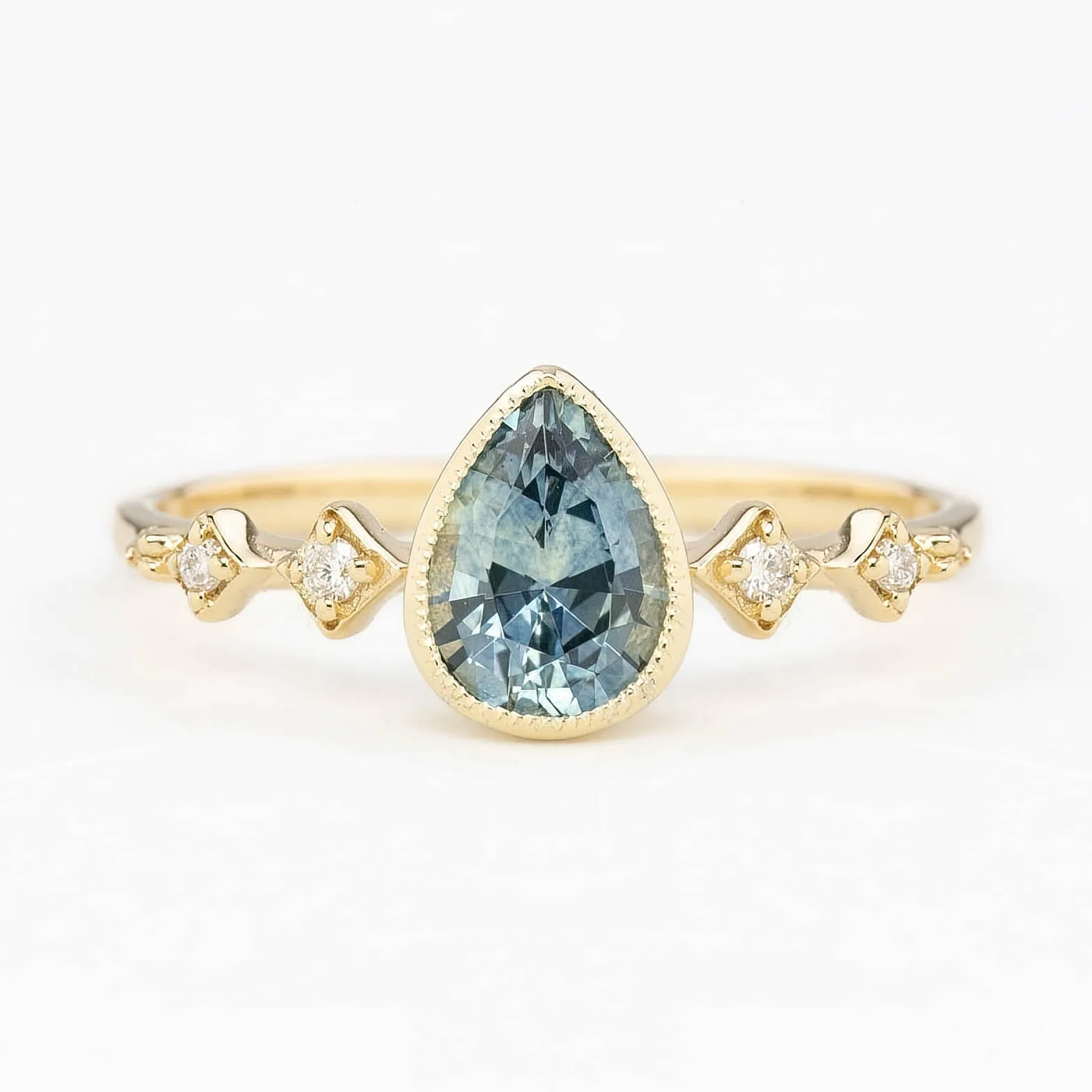 Celeste Ring 0.89ct Light Blue Green Pear Montana Sapphire, 14k Yellow Gold (One of a kind)