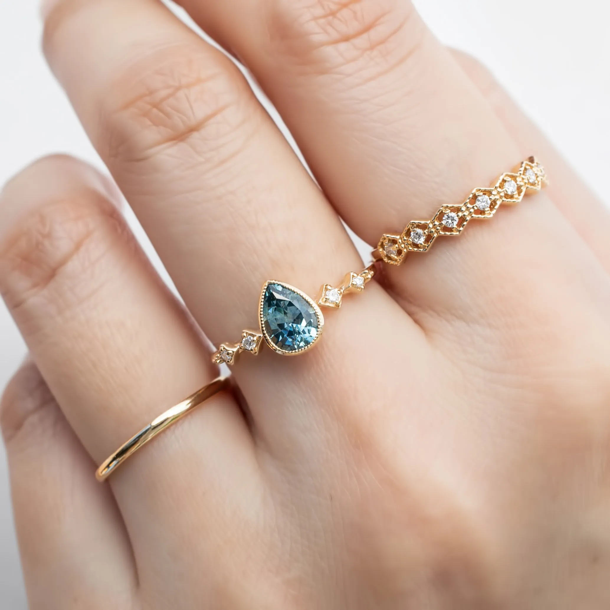 Celeste Ring 0.89ct Light Blue Green Pear Montana Sapphire, 14k Yellow Gold (One of a kind)