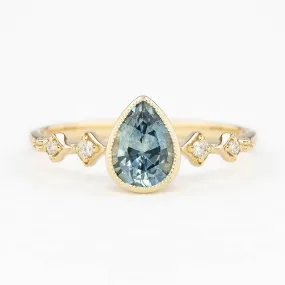 Celeste Ring 0.89ct Light Blue Green Pear Montana Sapphire, 14k Yellow Gold (One of a kind)