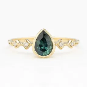 Celeste Ring  7x5mm Peacock Green Montana Sapphire Ring, 14k Yellow Gold