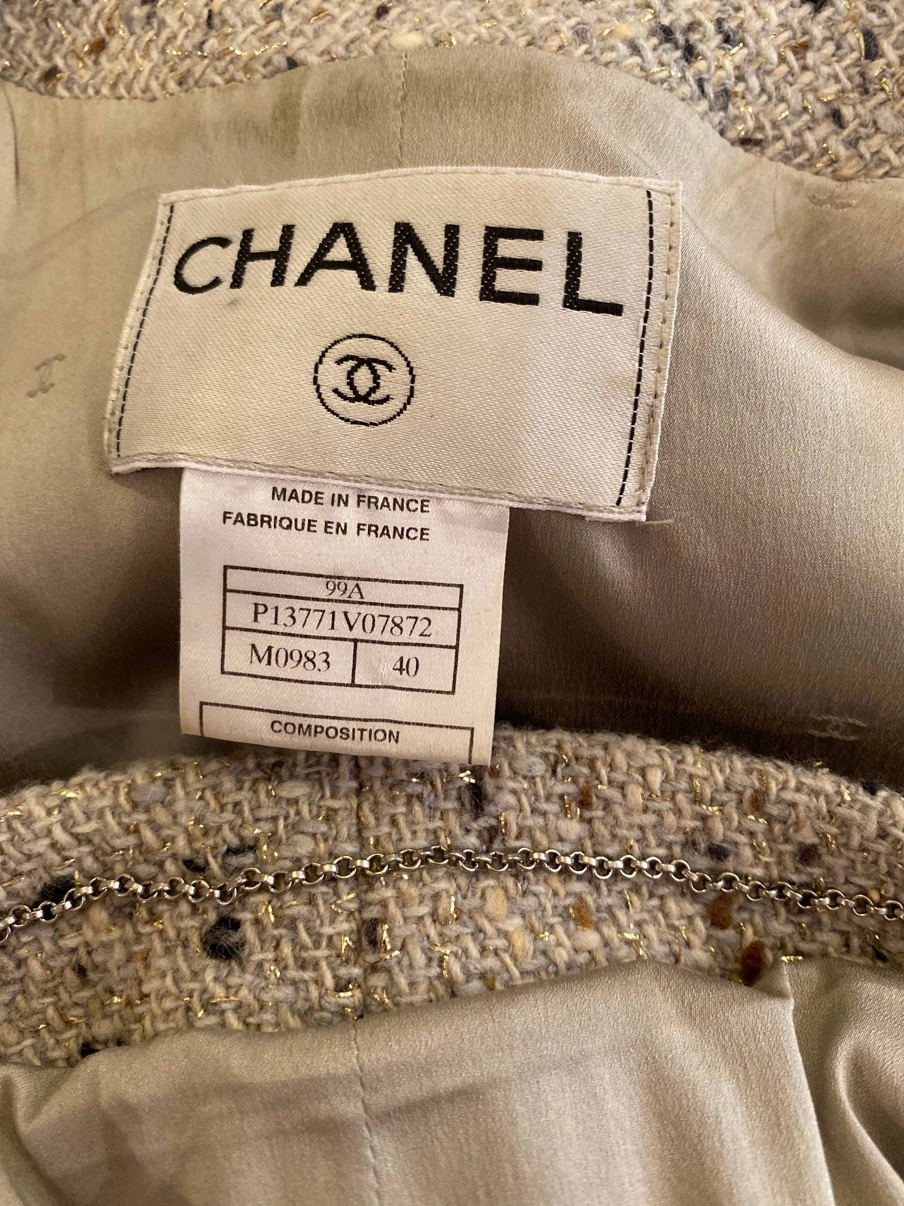 Chanel vintage 99A, 1999 Fall Brown Tweed Long Jacket subtle sparkle FR 40 US 6/8