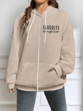 Chic White Letter Print Hoodied Jacket for Women