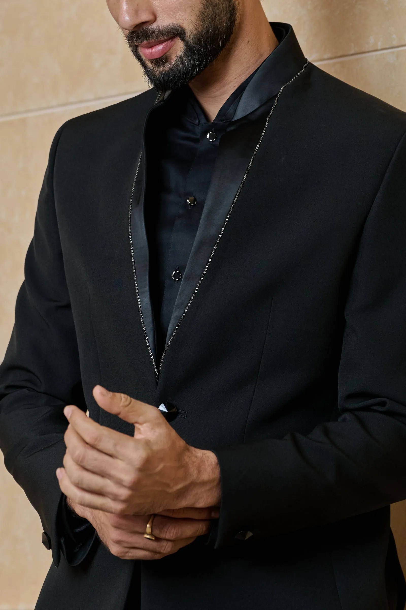 Crepe Jacket With Hotfix Detail On Lapel