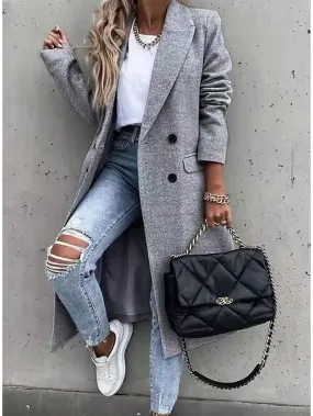 Double Breasted Lapel Trench Coat With Heated Jacket - Fall Gray