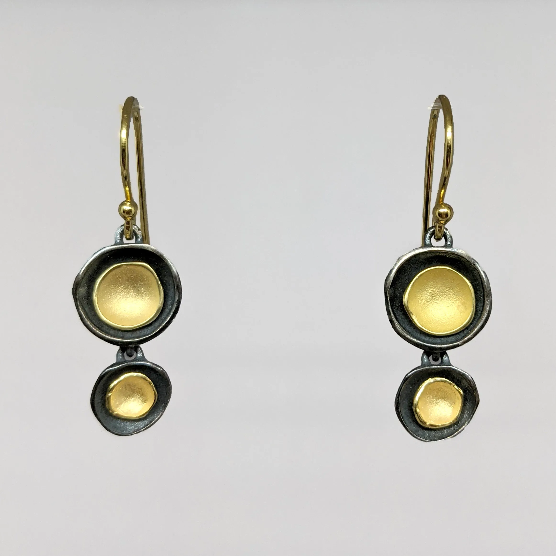 Double Oyster Drop in Oxidized Silver and 18k Gold Earrings by Sarah Richardson