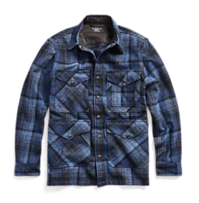 Double RL - Long-Sleeve Wool Plainweave Ombre Plaid Mason Overshirt - Dark Blue/Blue