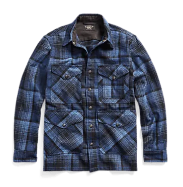 Double RL - Long-Sleeve Wool Plainweave Ombre Plaid Mason Overshirt - Dark Blue/Blue