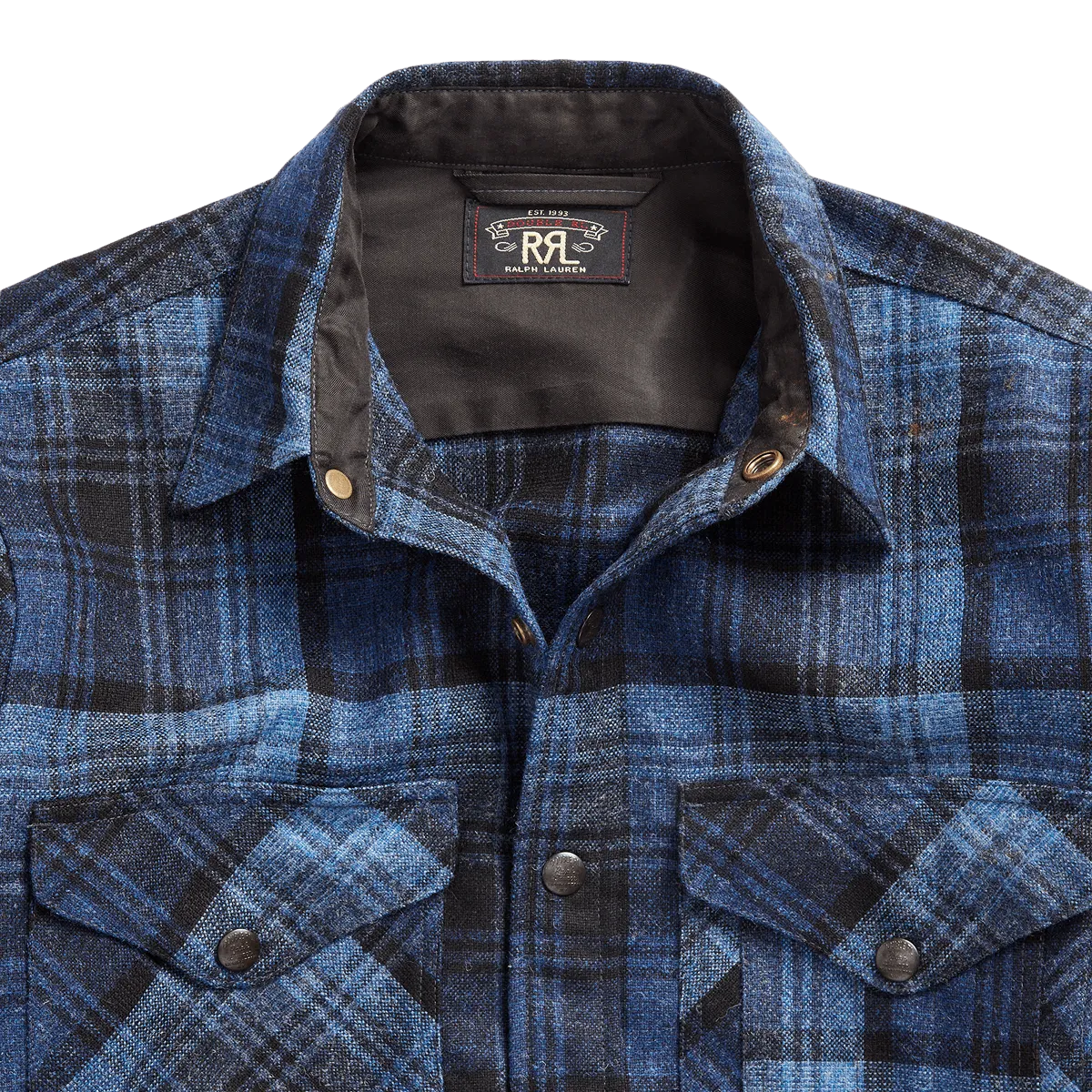 Double RL - Long-Sleeve Wool Plainweave Ombre Plaid Mason Overshirt - Dark Blue/Blue